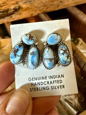 Handcrafted Golden Hills Turquoise & Sterling Silver Cluster Earrings